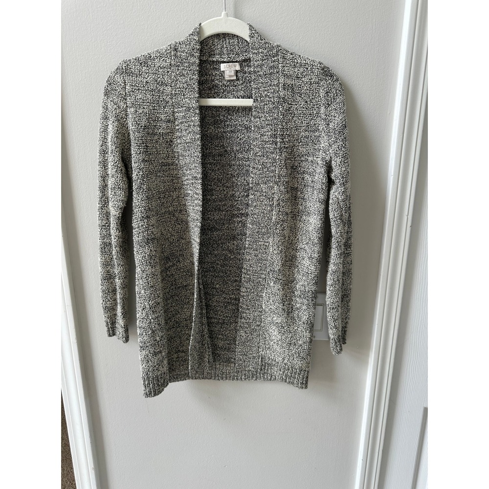 J.Crew Black White Marled Open Front Cardigan Sweater XXS